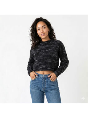 Everlane Cropped Cocoon Black Gray Alpaca Blend Crew Neck Sweater - XS